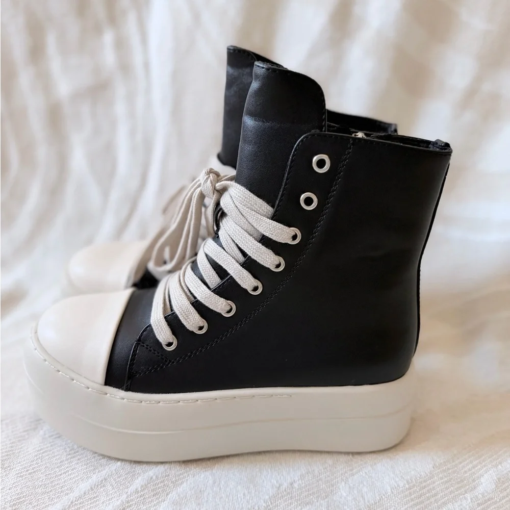 Black & White Platform Leather High-Tops - Picture 2 of 5
